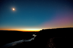 Snake River Canyon sunset with aurora