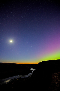 Moon and Aurora over the Snake River Canyon