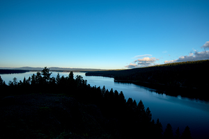 First rays of sunrise on Payette Lake Idaho